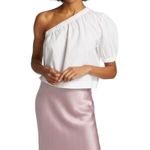 Rails XS Jayla Top One Shoulder Asymmetric White Cotton Lyocell Short Sleeve